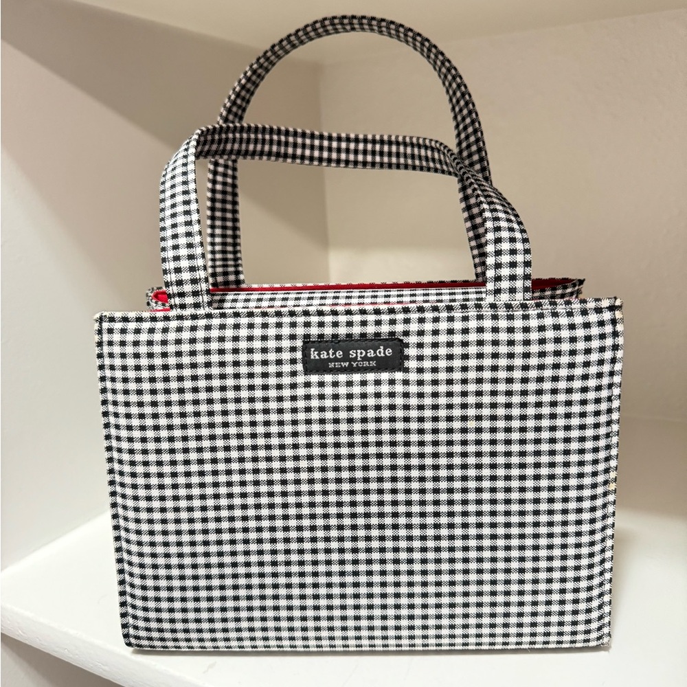 Mini vintage Kate Spade Black and White Gingham Women's Bag with Red Interior